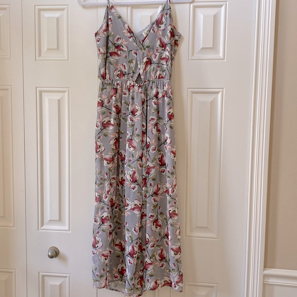 Grey Floral print cutout jumpsuit